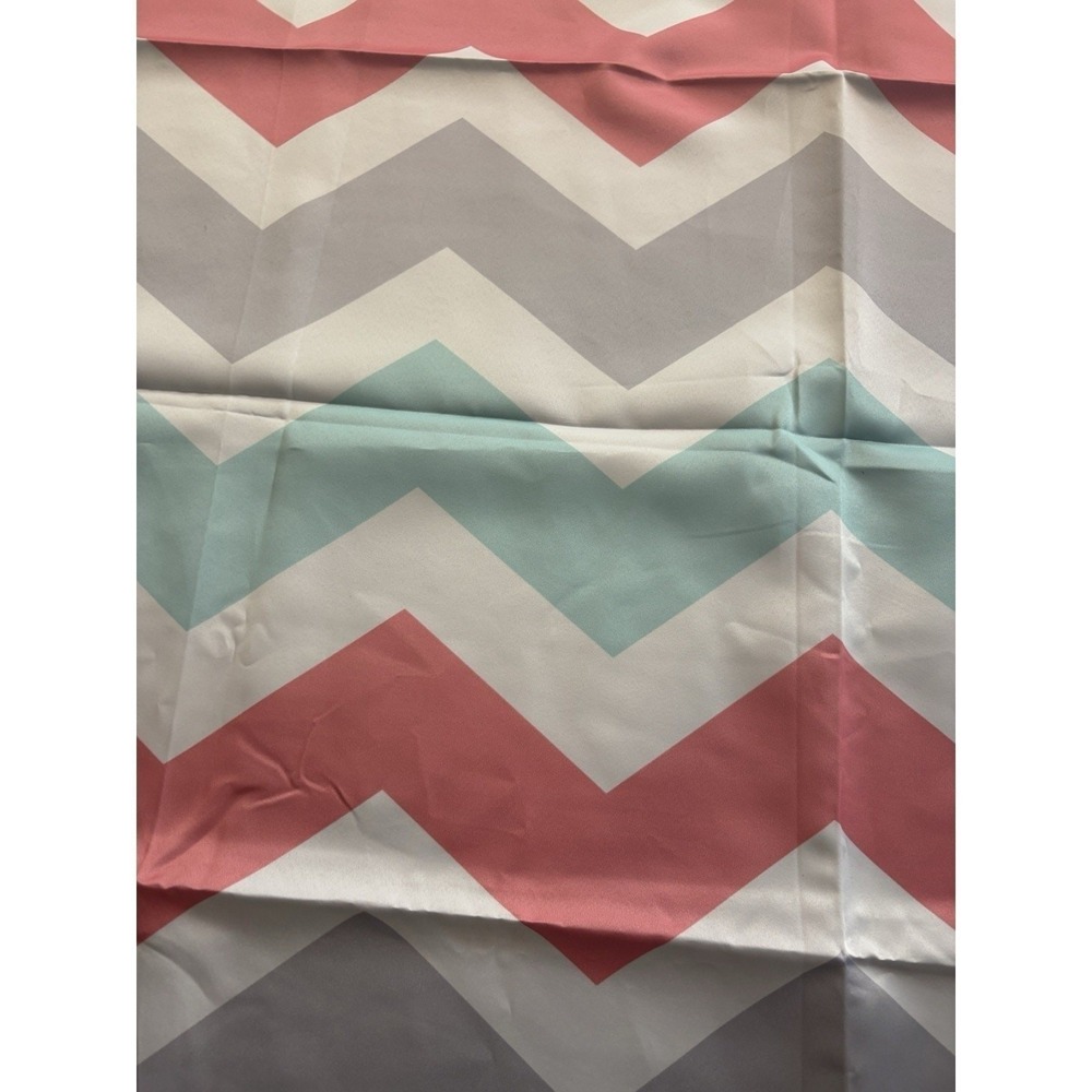 Chevron Print Curtain Panel Coral Aqua Gray‎ White Zig Zag